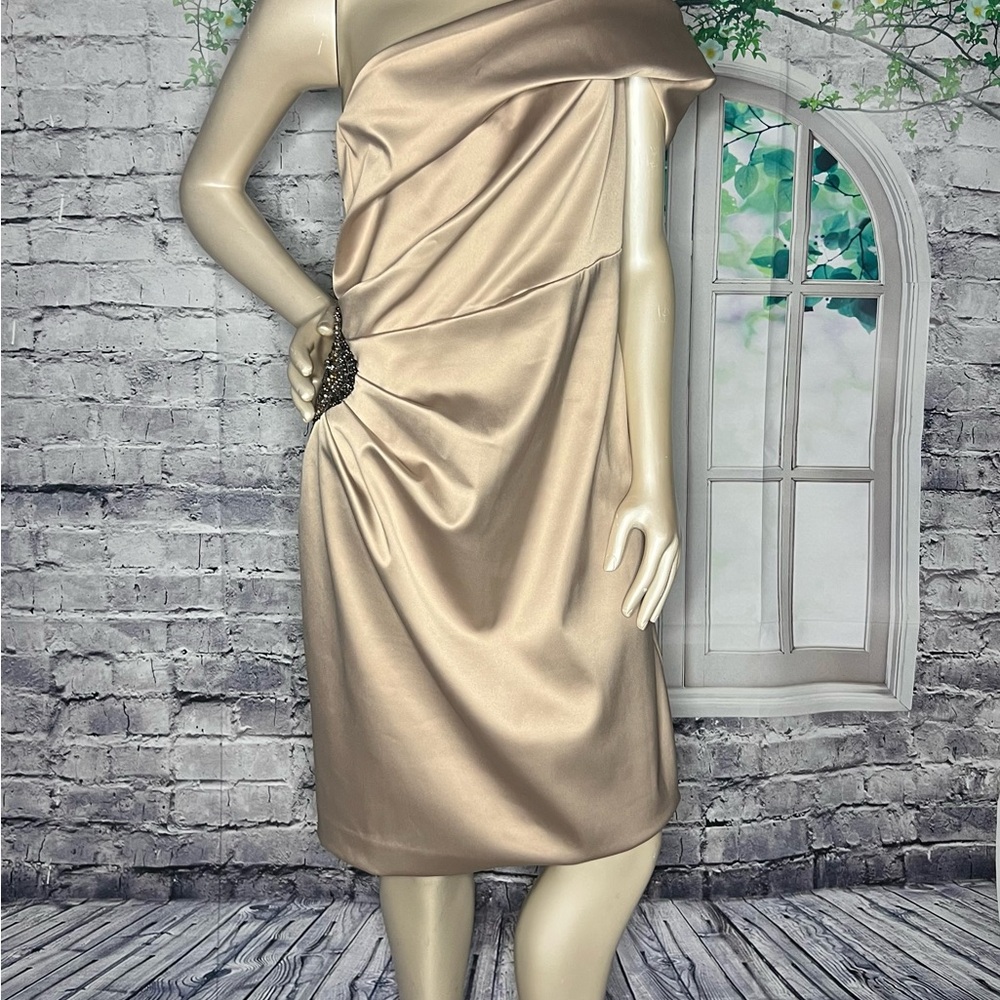 Eliza J One Shoulder Gold Dress